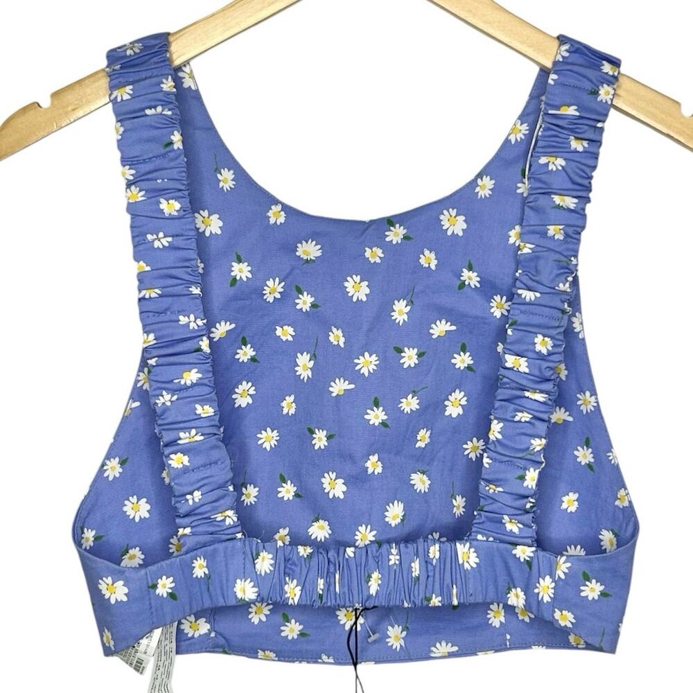 Zara daisy printed blue crop tank top womens size medium - Picture 3 of 7